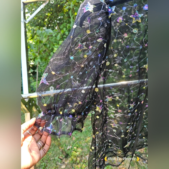 SHEIN Plus Size 0XL -12, Tie Neck Sequin Galaxy Sheer Mesh Top - Picture 4 of 9